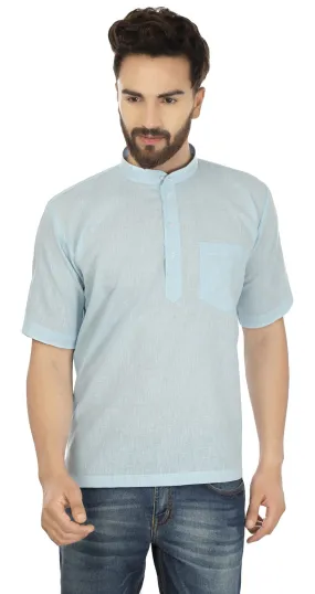 Short Sleeve Cotton Mens Kurta India Clothing (Sky Blue)