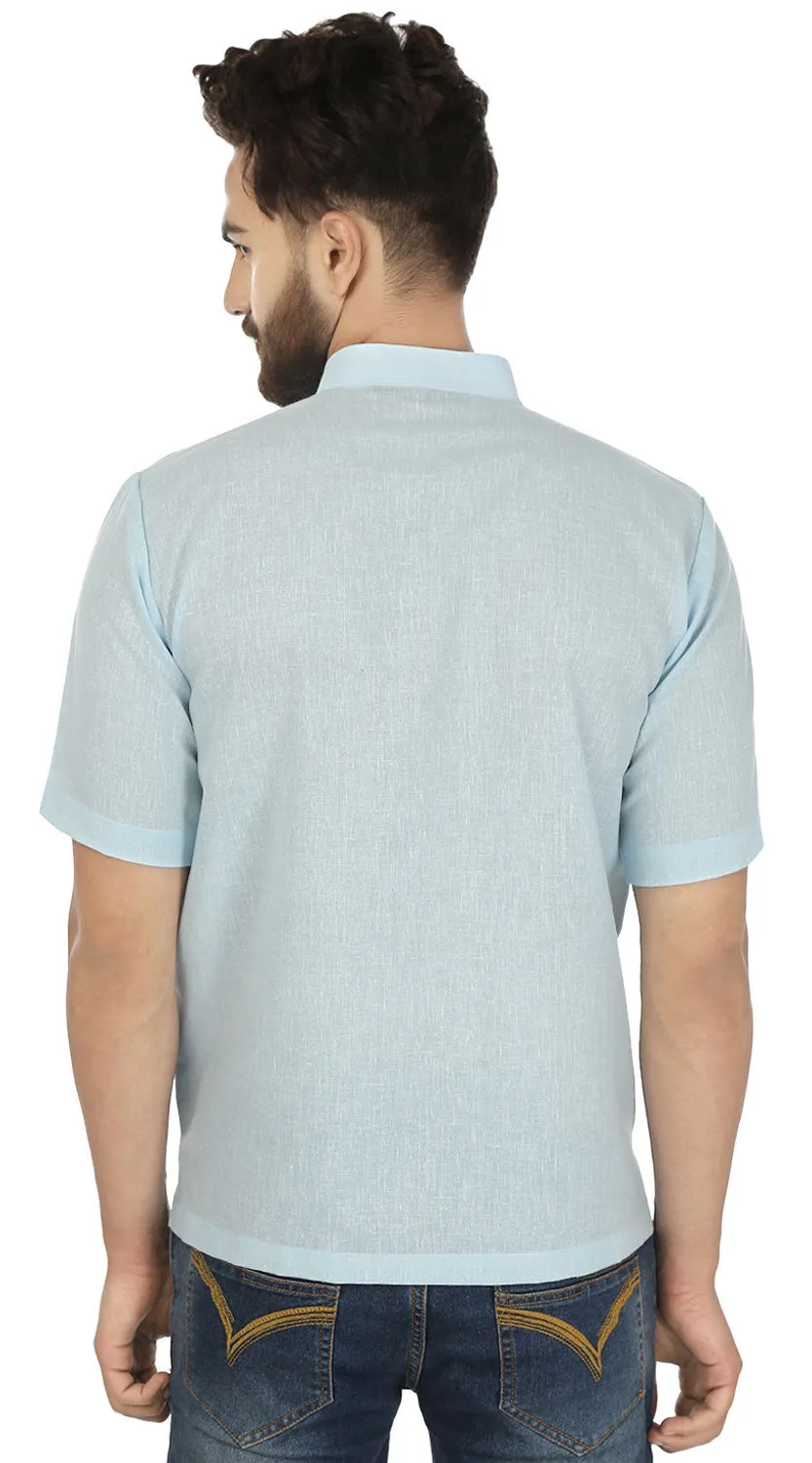 Short Sleeve Cotton Mens Kurta India Clothing (Sky Blue)