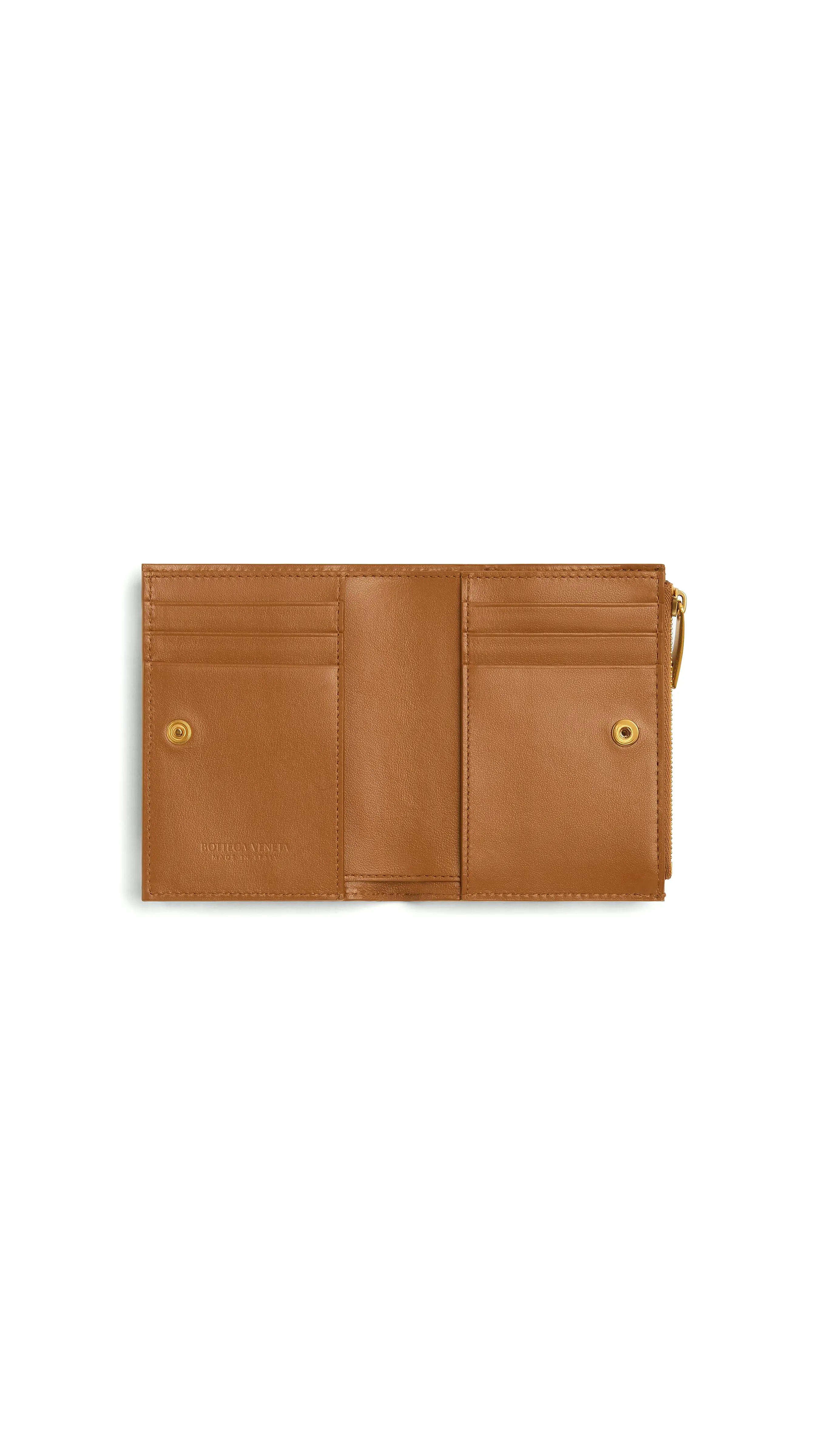 Small Intrecciato Bi-Fold Zip Wallet - Wood