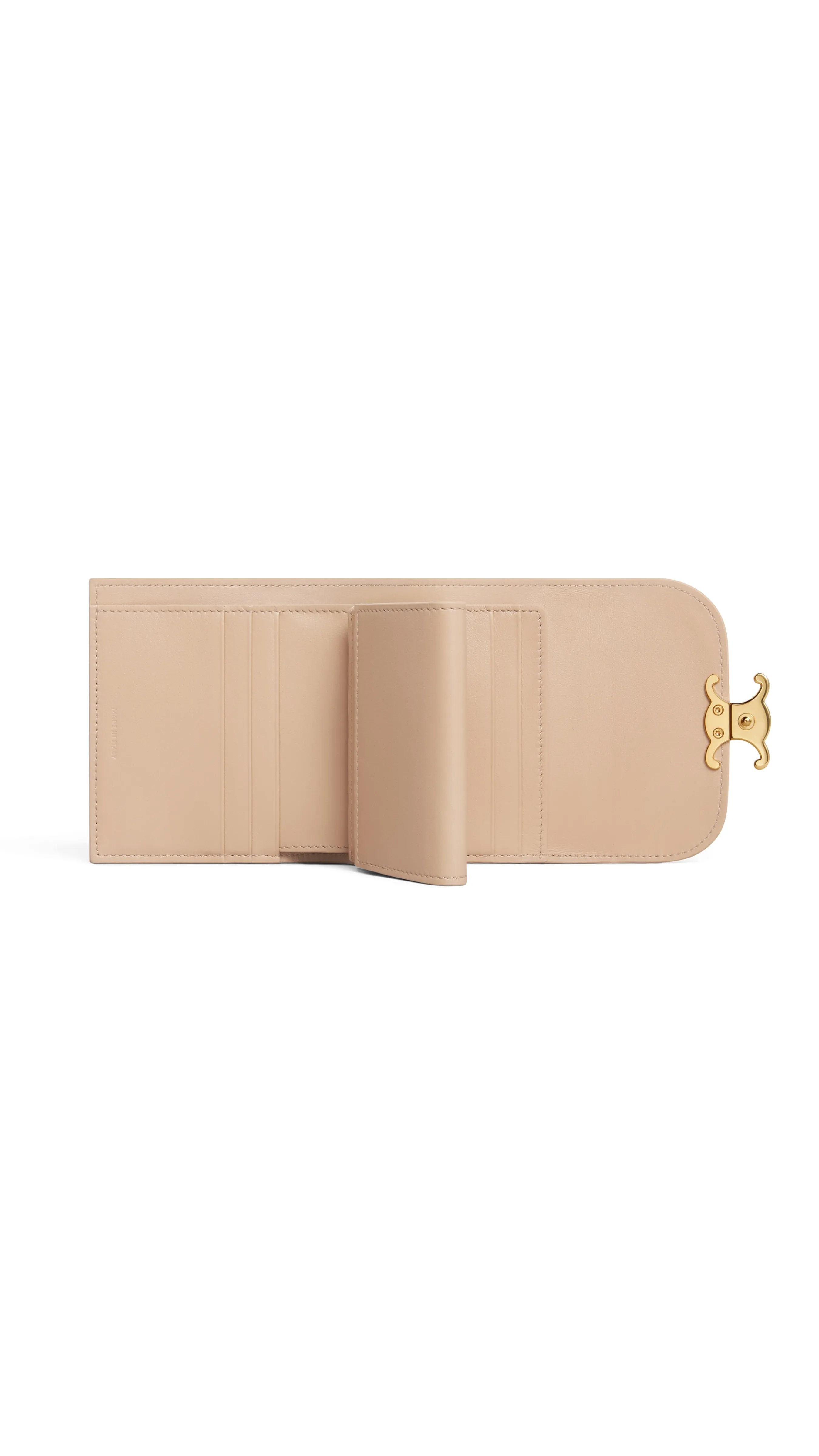 Small Wallet Triomphe in Shiny Calfskin - Oat Beige