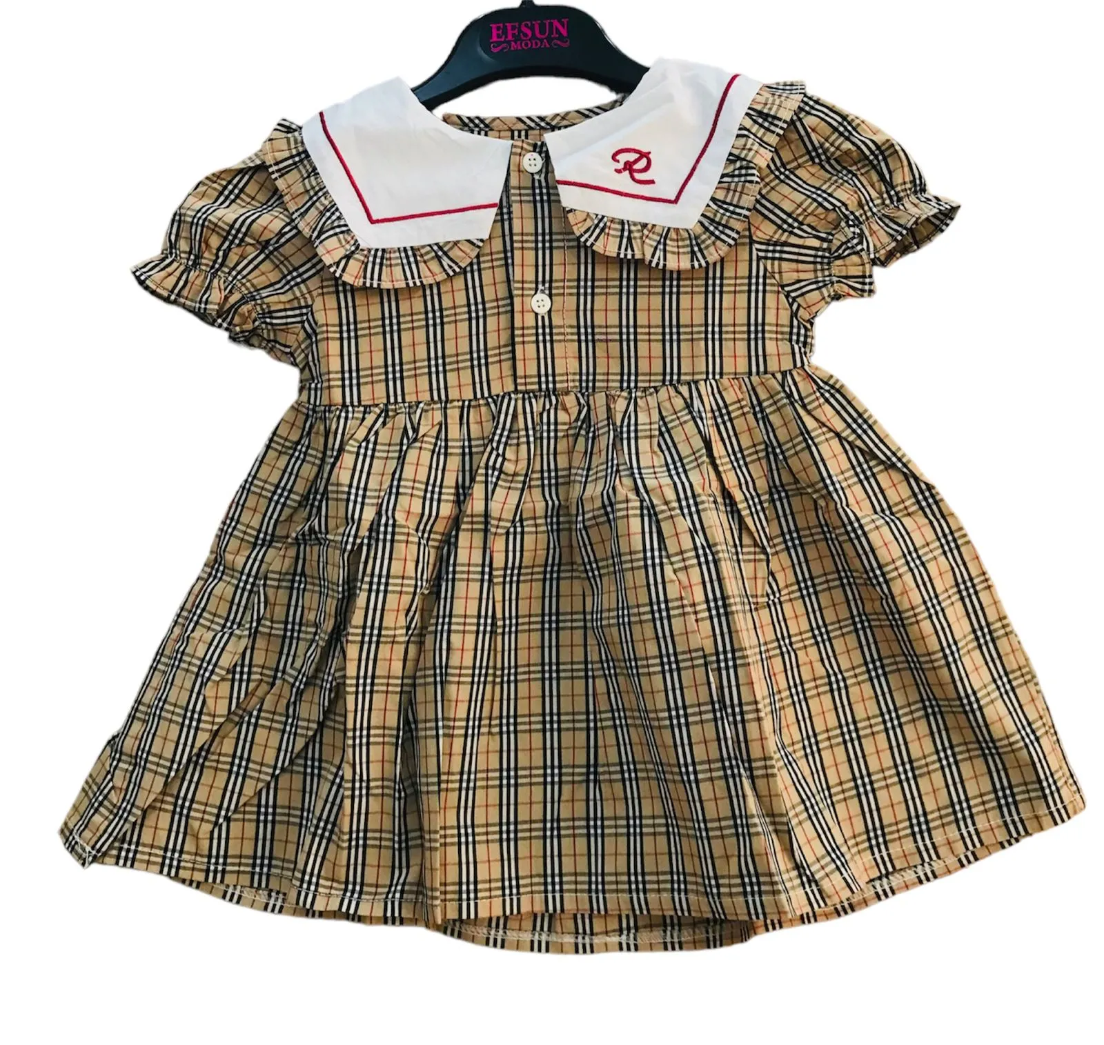 Spring Summer Girls Clothing Cute Children Dresses Kids Baby Girl Plaid Cotton Linen Lapel Collar Dress Long Sleeve Skirt S45464