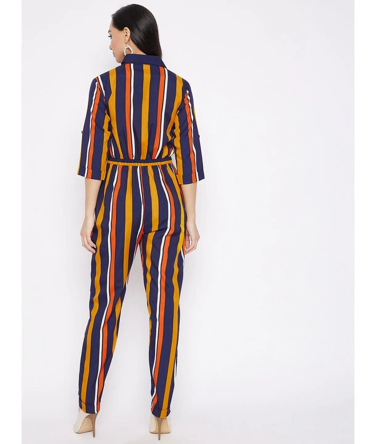 Striped Roll Up Jumpsuit