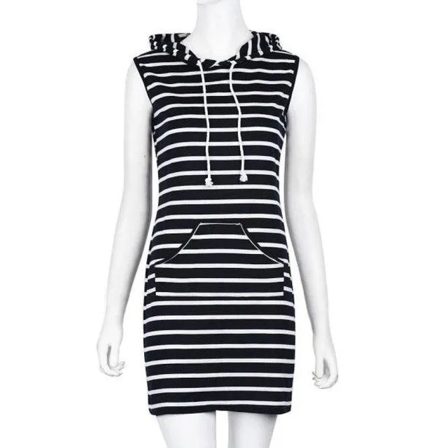 Summer Dress Striped Hoody Sleevelss Casual MIni Short Solid Ladies Summer Dress Vestido De Verano#B715 SM6