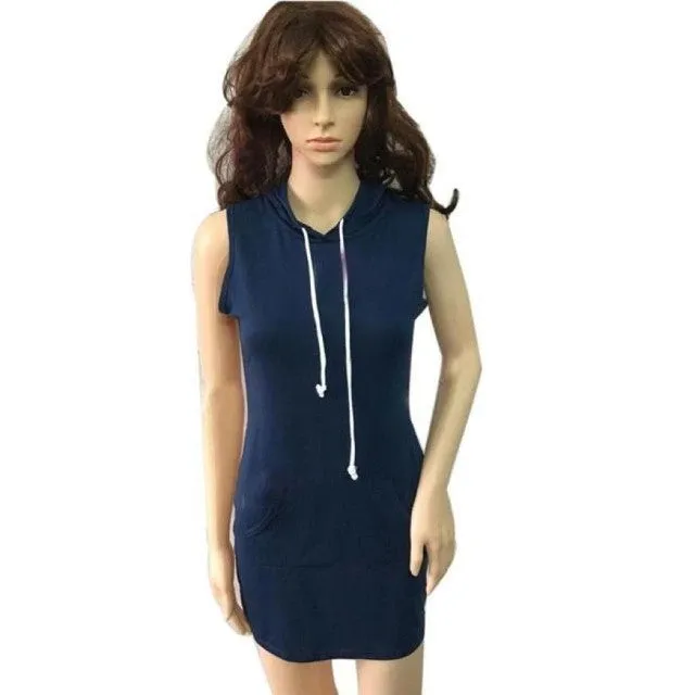 Summer Dress Striped Hoody Sleevelss Casual MIni Short Solid Ladies Summer Dress Vestido De Verano#B715 SM6