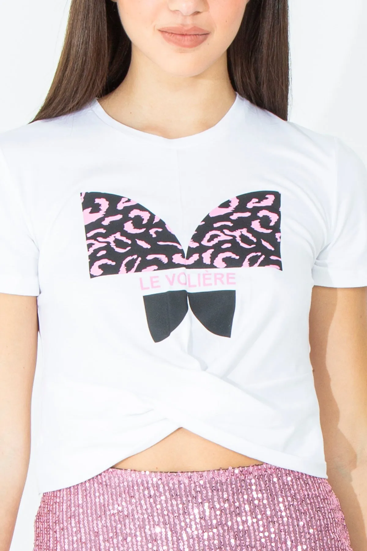 T-shirt crop con stampa frontale