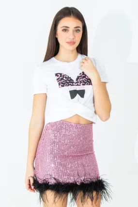 T-shirt crop con stampa frontale