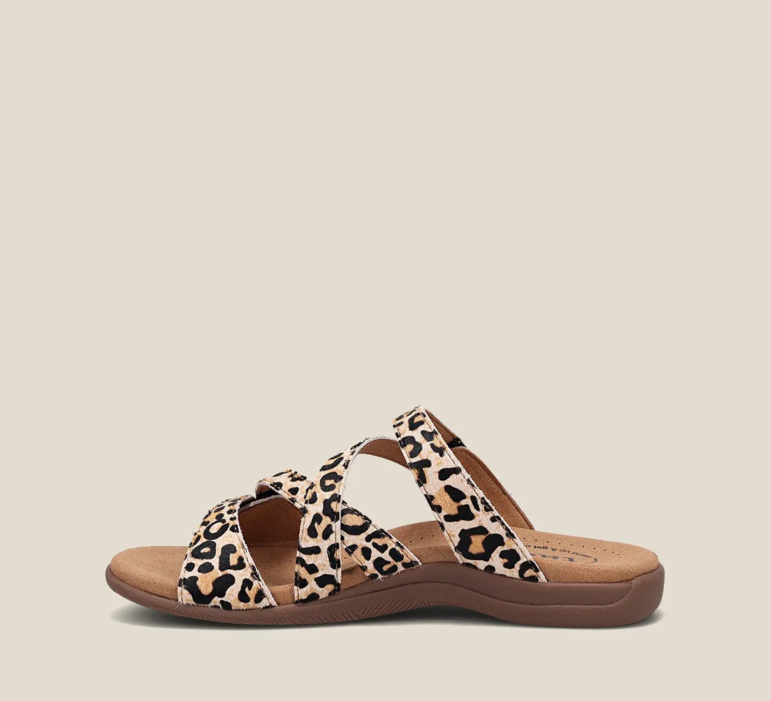 Taos Womens Double U Strap Sandal- Tan Leopard Print