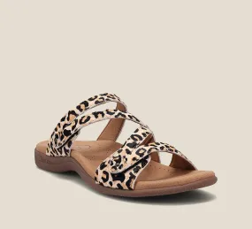 Taos Womens Double U Strap Sandal- Tan Leopard Print