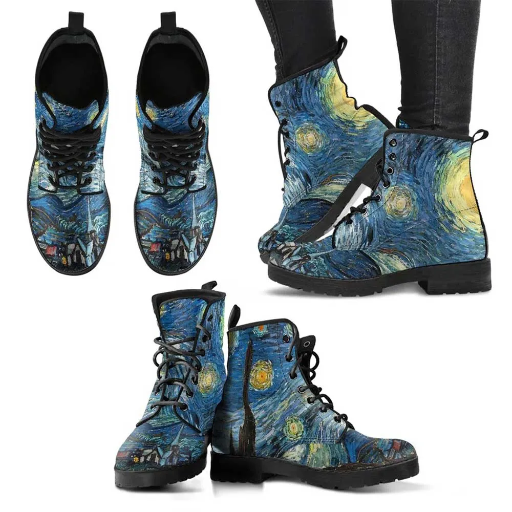 The Starry Night Boots Women’s Boots Vegan Leather Classic Casual Boots