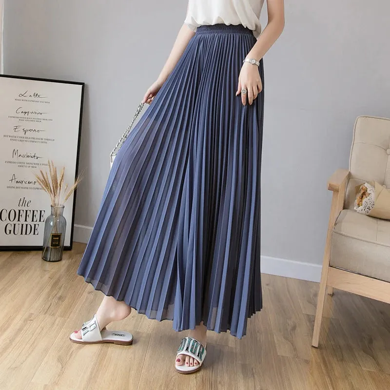 Thin Chiffon Pleated  High waist Elastic Wide-leg pants