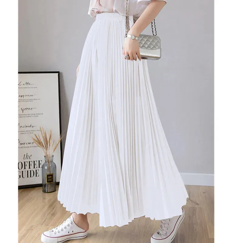 Thin Chiffon Pleated  High waist Elastic Wide-leg pants