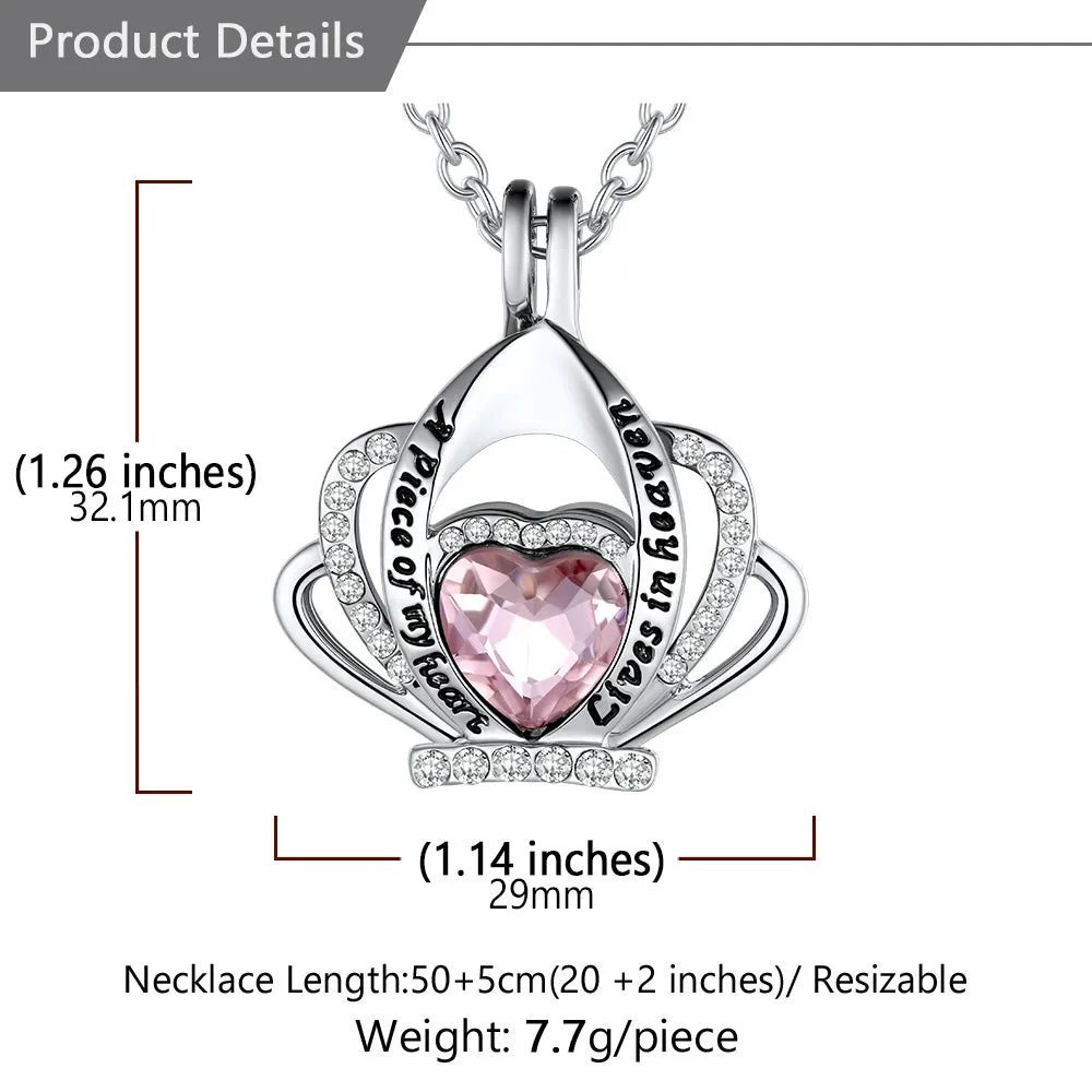 U7 Jewelry Crystals Cremation Jewelry for Ashes Crown Heart Memorial Urn Necklace Keepsake Pendant