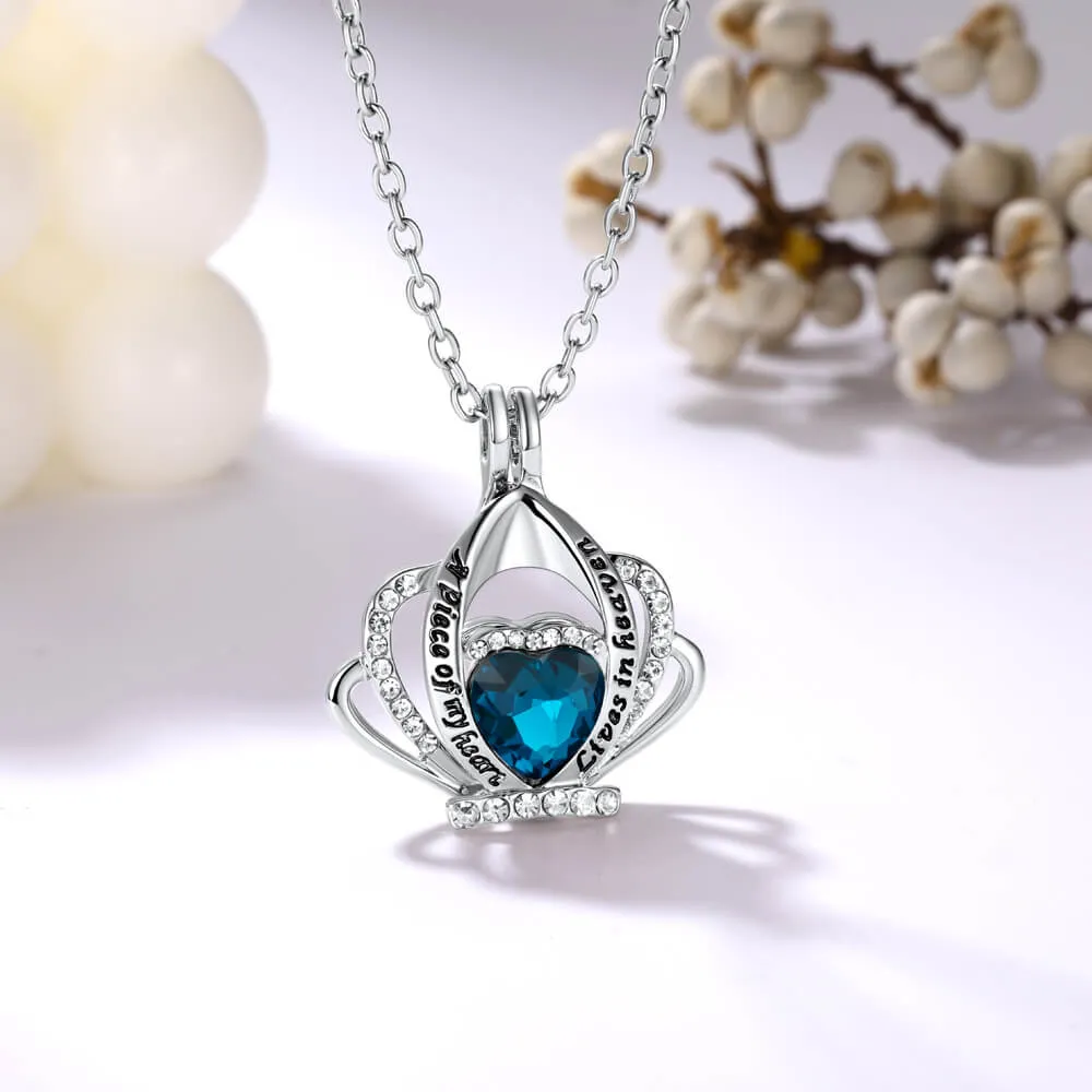 U7 Jewelry Crystals Cremation Jewelry for Ashes Crown Heart Memorial Urn Necklace Keepsake Pendant