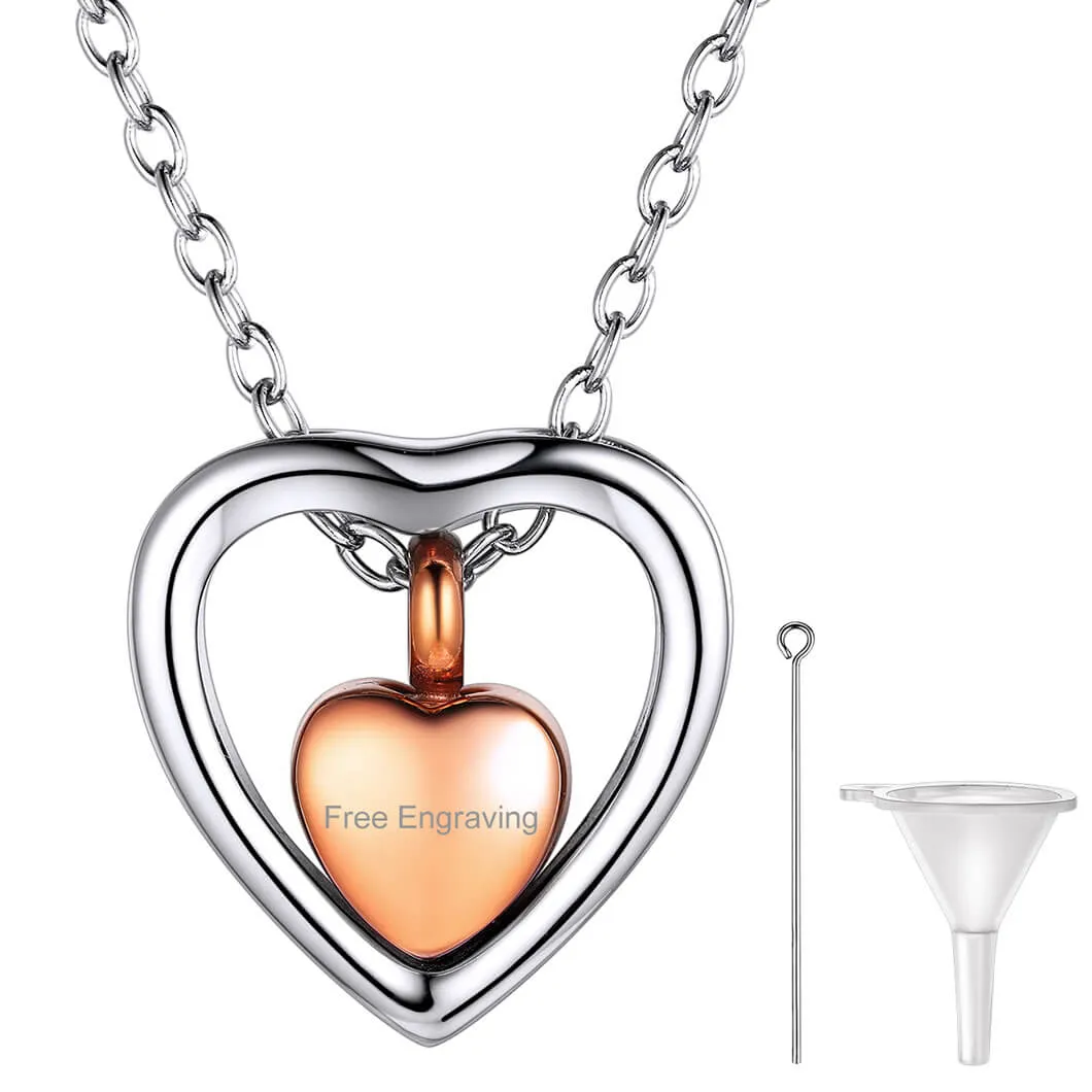 U7 Jewelry Double Heart Urn Necklace for Ashes 18K Gold Plated Cremation Jewelry