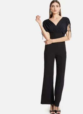 V-Neckv Overlay Gathered Sleeves Jumpsuit