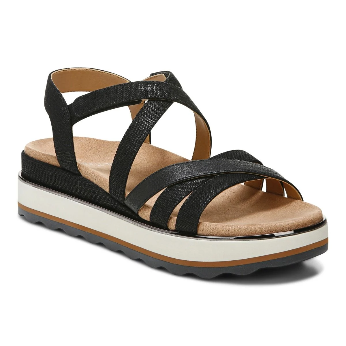 Vionic Womens Kellyn Strappy Flatform Sandal- Black