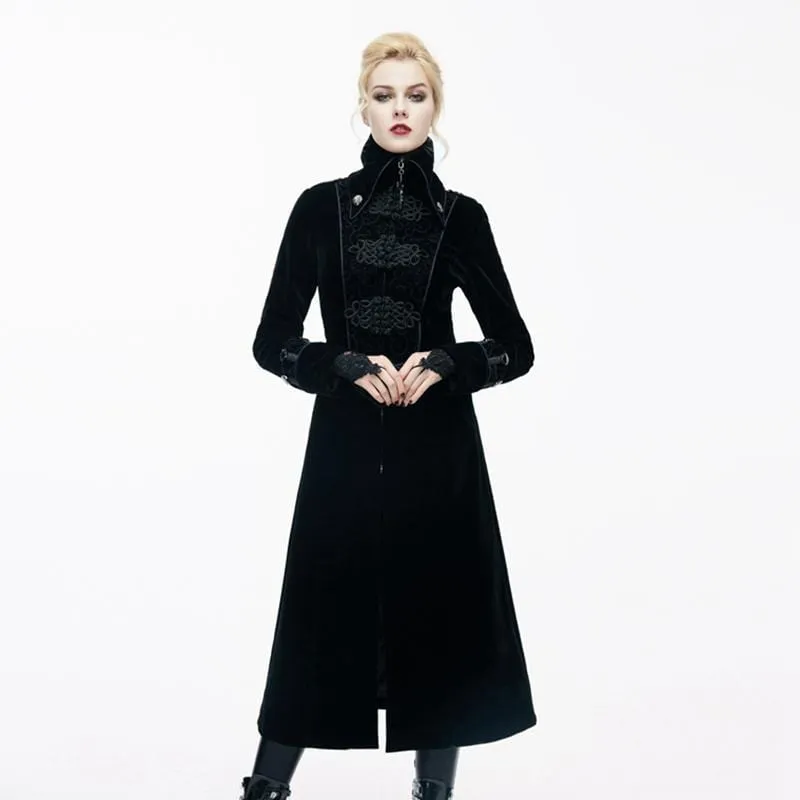 Women's Goth Princess Cut Coat With Elaborate Frog Closure