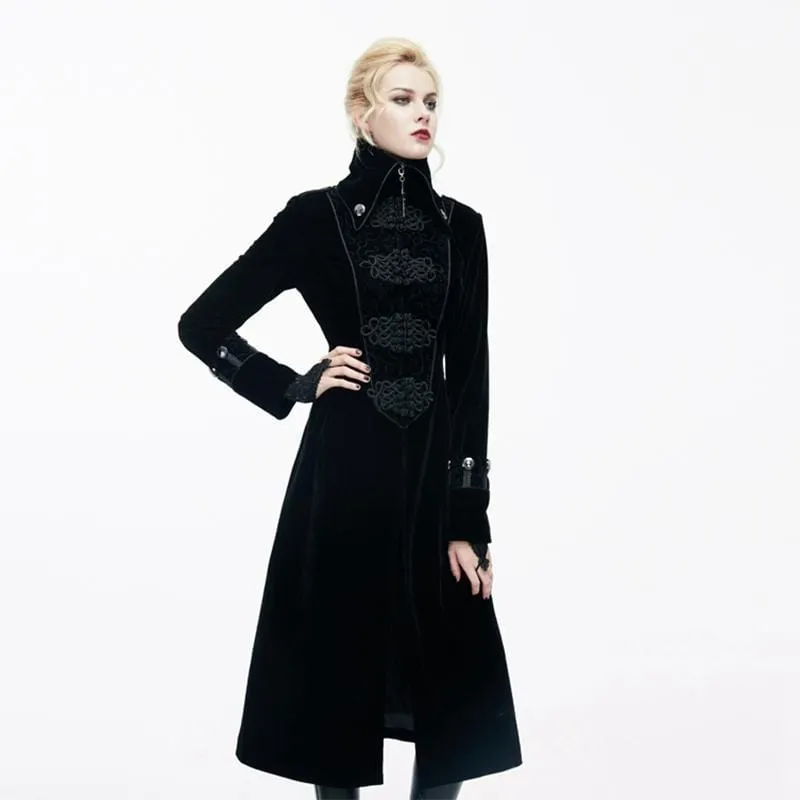 Women's Goth Princess Cut Coat With Elaborate Frog Closure