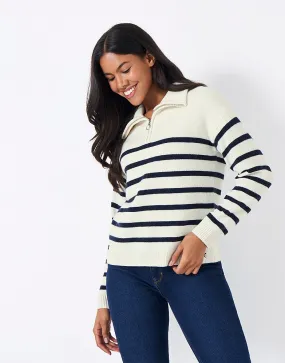 Women's Lambswool Knitted Stripe Half Zip Jumper from Crew Clothing Company