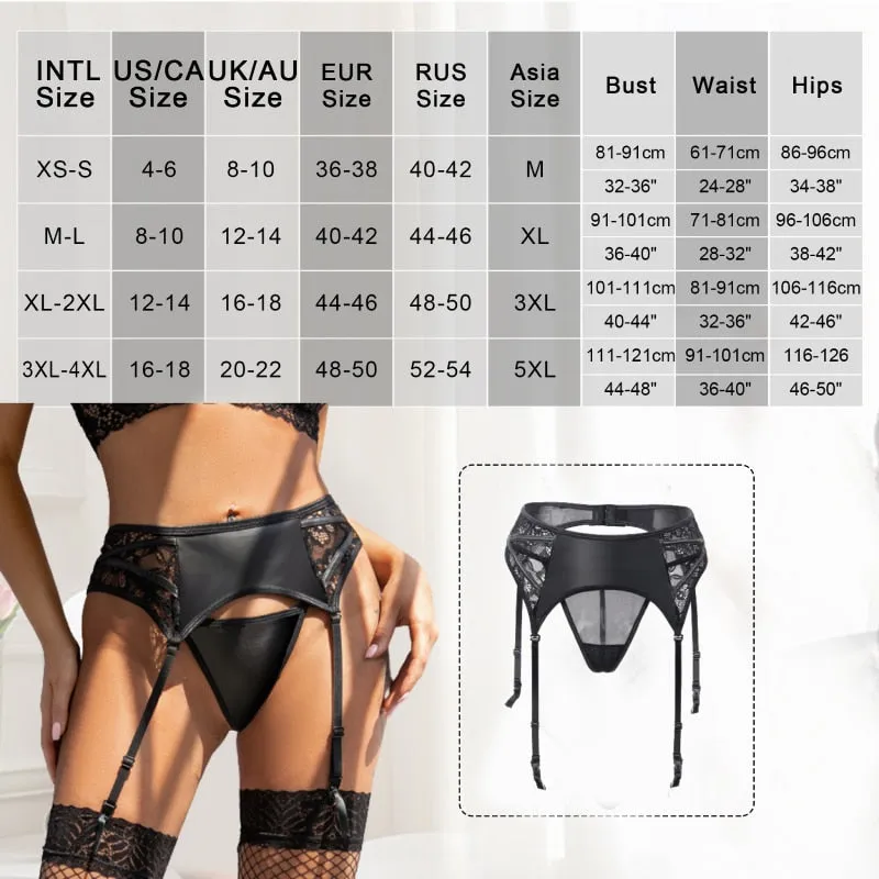 Women's Sexy Lace Four Straps Suspender Garter Belt Crotchless Lingerie