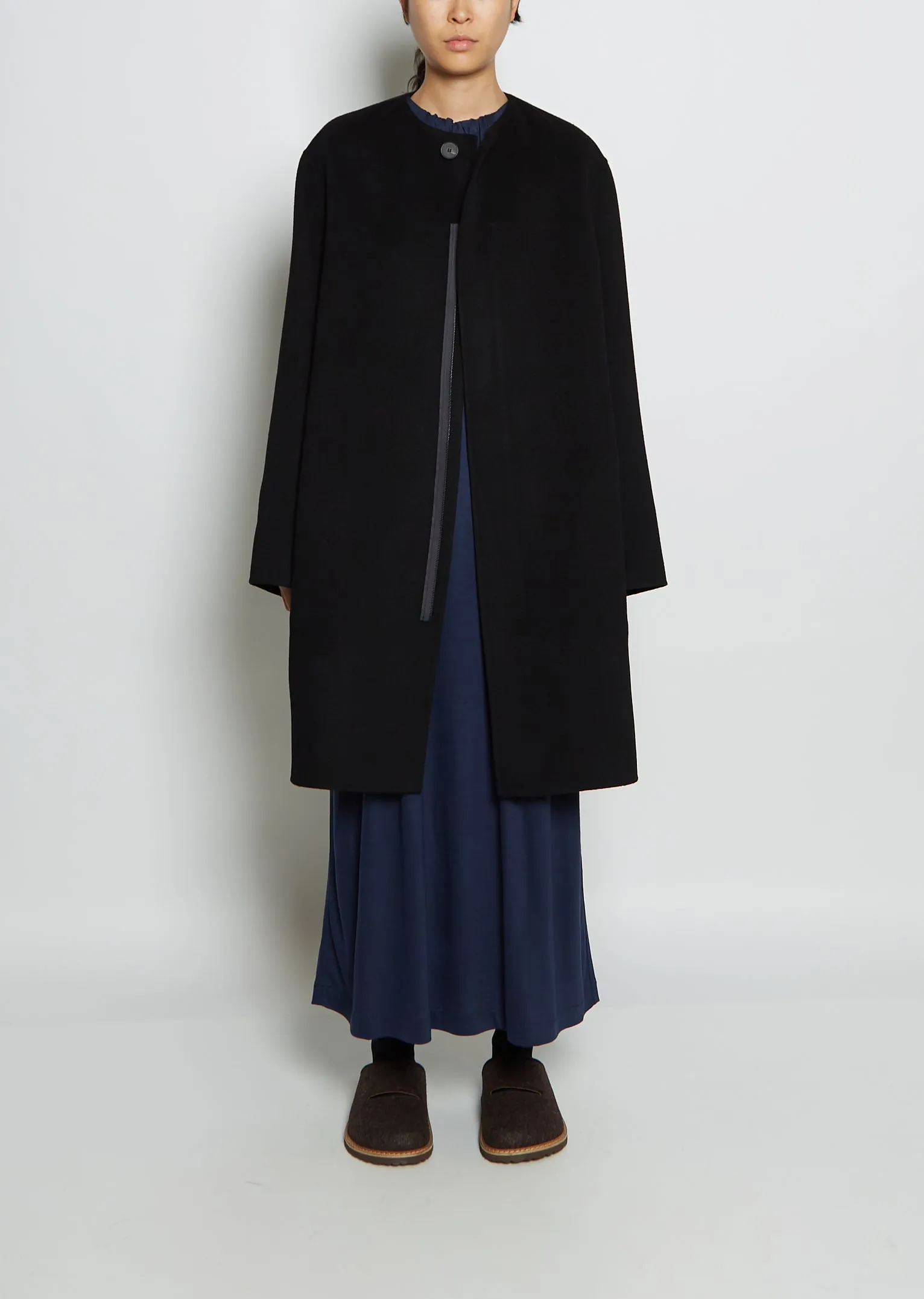 Wool Cashmere Cable Coat — Black