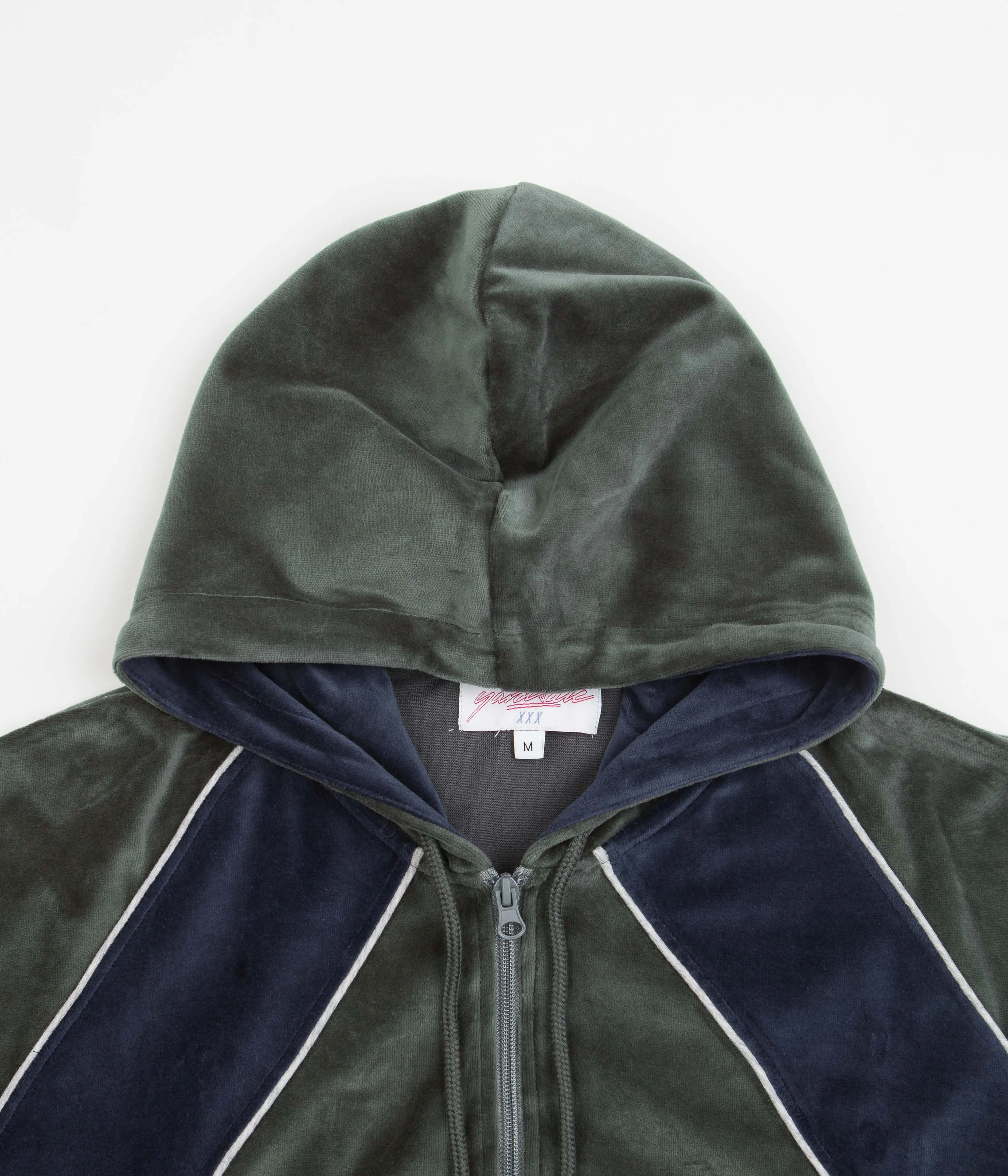 Yardsale Gem Velour Full-Zip Hoodie - Green / Navy